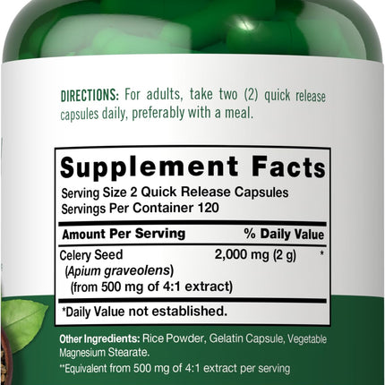 Carlyle Celery Seed Extract Capsules - 2000mg, 240 Count | Non-GMO & Gluten Free