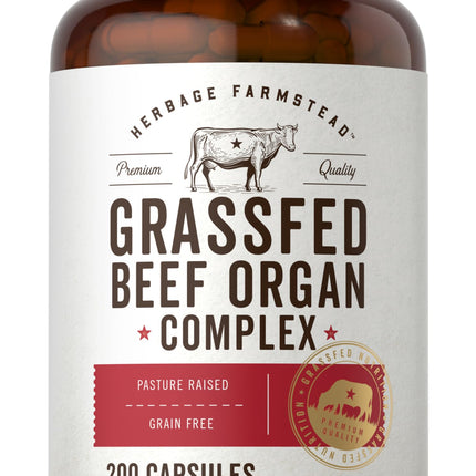 Carlyle Grass Fed Beef Organ Complex - 200 Capsules | Pasture Raised, Non-GMO | Herbage Farmstead