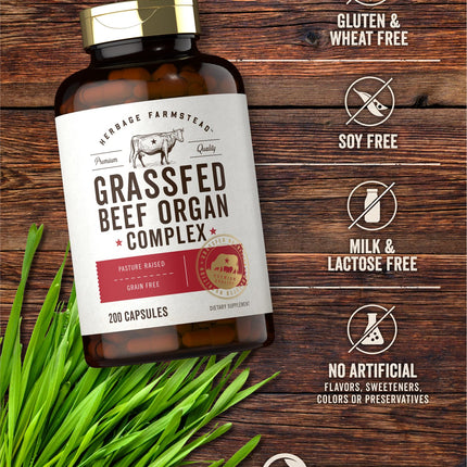 Carlyle Grass Fed Beef Organ Complex - 200 Capsules | Pasture Raised, Non-GMO | Herbage Farmstead