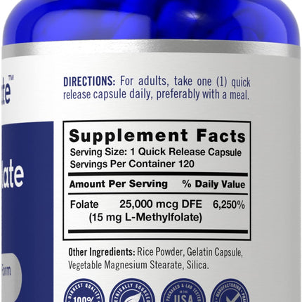 Carlyle L-Methylfolate 15mg - 120 Capsules | Non-GMO, Gluten Free | Opti-Folate