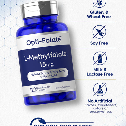 Carlyle L-Methylfolate 15mg - 120 Capsules | Non-GMO, Gluten Free | Opti-Folate
