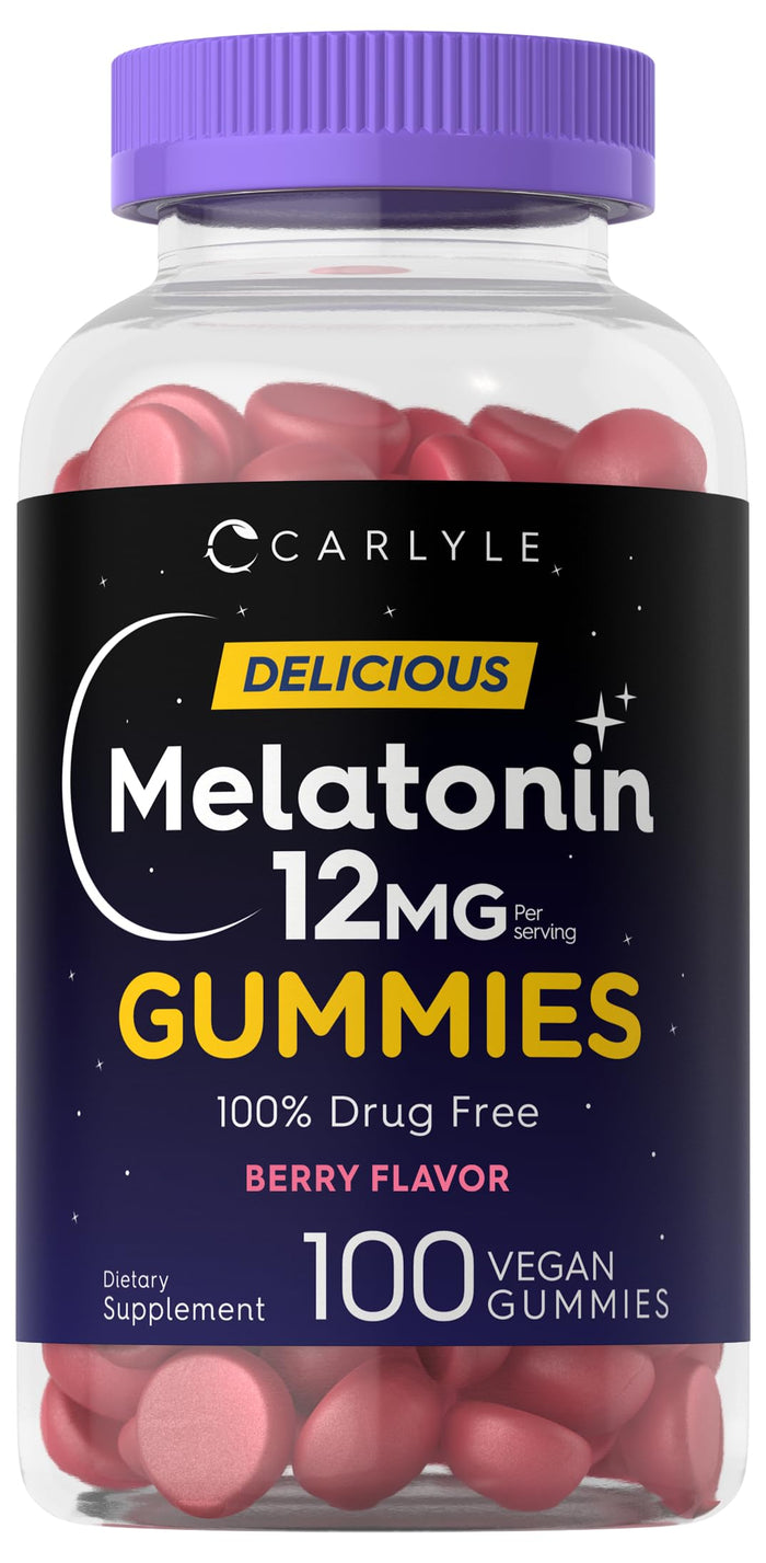 Carlyle Melatonin Gummies 12mg - Berry Flavor, 100 Count | Vegan, Non-GMO, Gluten Free