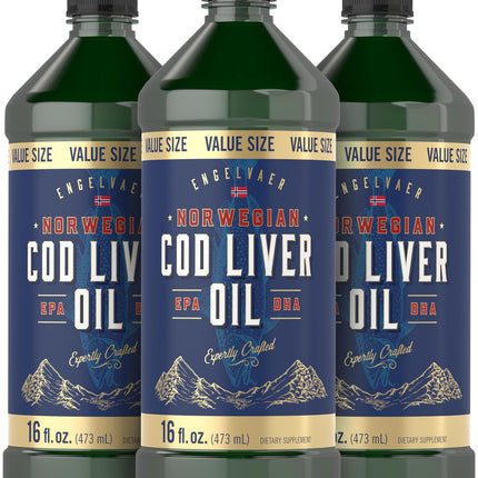 Carlyle Norwegian Cod Liver Oil - 16oz x3 Pack | Unflavored Liquid | Non-GMO & Gluten Free