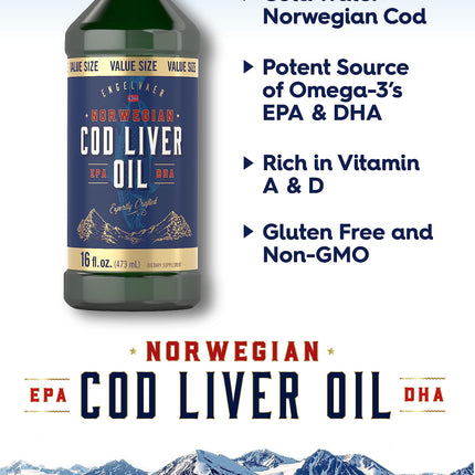 Carlyle Norwegian Cod Liver Oil - 16oz x3 Pack | Unflavored Liquid | Non-GMO & Gluten Free