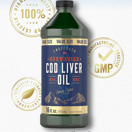 Carlyle Norwegian Cod Liver Oil - 16oz x3 Pack | Unflavored Liquid | Non-GMO & Gluten Free