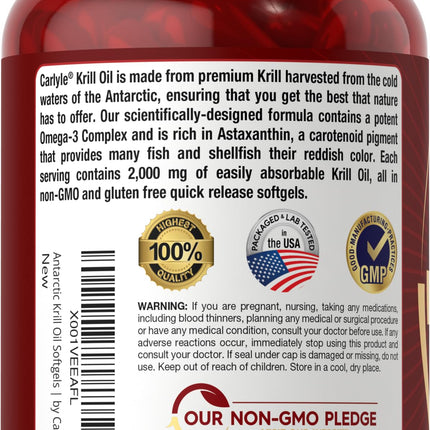 Carlyle Antarctic Krill Oil 2000 mg – 120 Softgels (Pack of 2) | Omega-3 EPA/DHA + Astaxanthin