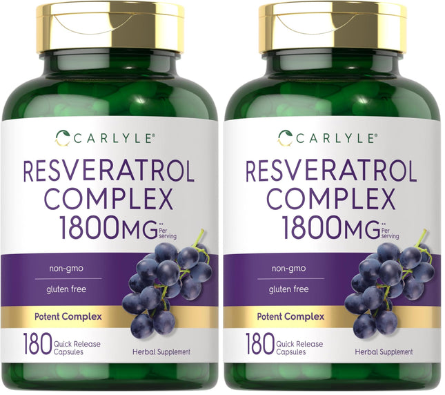 Carlyle Resveratrol 1800mg Supplement – 180 Capsules, Non-GMO & Gluten Free | Pack of 2