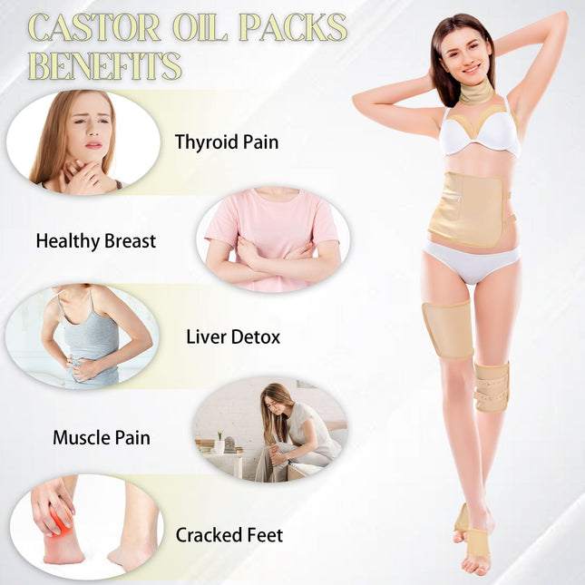 9 Pcs Castor Oil Pack Wrap Kit — Organic Cotton, Reusable Pads, Adjustable Straps