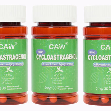 CAW Nano Cycloastragenol 98% 5mg 30 Caps | Anti-Aging Telomere Plus | Non-GMO, Made in USA | Better Absorption | Enteric-Coated Vegetarian Capsules (3 Bottles