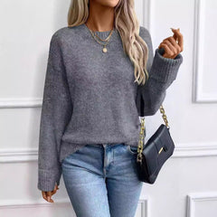 Women's Round Neck Pullover Comfort And Casual Long Sleeve Sweater
