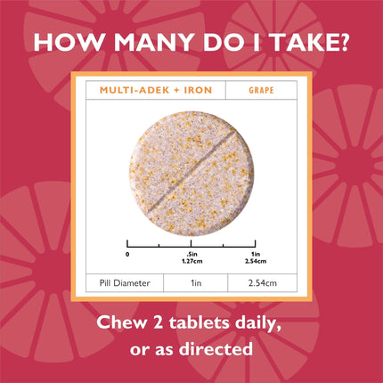 Celebrate Vitamins Multi ADEK Chewables with 60mg Iron | Bariatric Daily Multivitamin, Grape (60 Tablets) - Duodenal Switch & SADI/SIPS