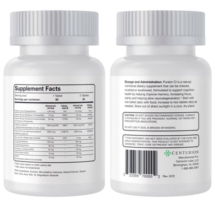 Centurion Puralor CI Brain Supplement | Memory & Focus, 60 Tablets