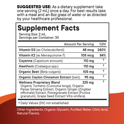 Cayenne Pepper Liquid Drops with Hawthorn Berry, Vitamin D3 K2 – 6oz