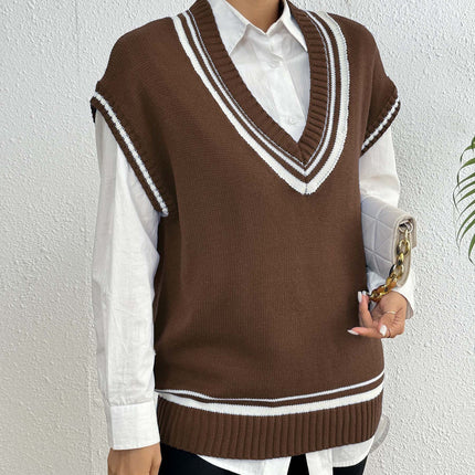 Environment European And American Women's Clothing Color Matching Casual Wool Vest Sweater