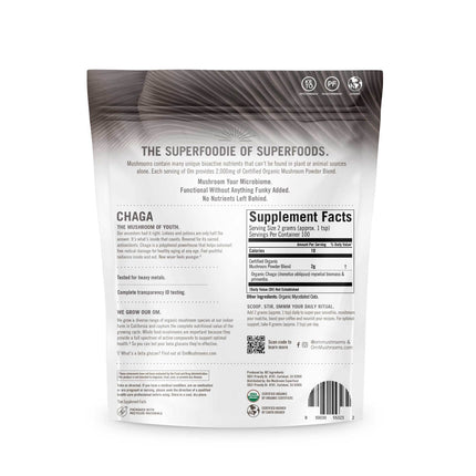 OM MUSHROOM SUPERFOOD Chaga Powder – 7.05 oz, 100 Servings, Organic