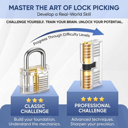 Beginners Lock Pick Set in a box: Complete Lock Pick Kit, Spy Card Kit + Practice Locks and Dummies guide by Lokko