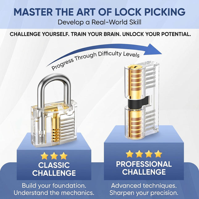 Beginners Lock Pick Set in a box: Complete Lock Pick Kit, Spy Card Kit + Practice Locks and Dummies guide by Lokko