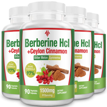 CHANUBITO 4-Pack Organic Berberine Supplement – High Potency Berberine HCl, Non-GMO