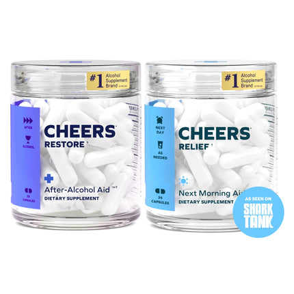 Cheers R&R Combo | Restore + Relief After Drinking | DHM, Liver Support | 12 Doses Each