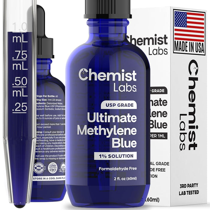 Chemist Labs 1% Methylene Blue Drops – USP Grade, 99% Purity, Made in USA, 2oz