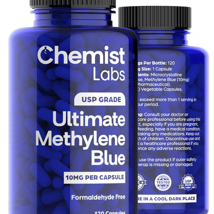 Chemist Labs Methylene Blue Capsules – USP Grade 99% Purity, Made in USA (120 Count)