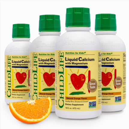 ChildLife Essentials Liquid Calcium for Kids — Orange Flavor with Magnesium, Zinc, and Vitamin D3 | 16 fl oz (4 Pack)