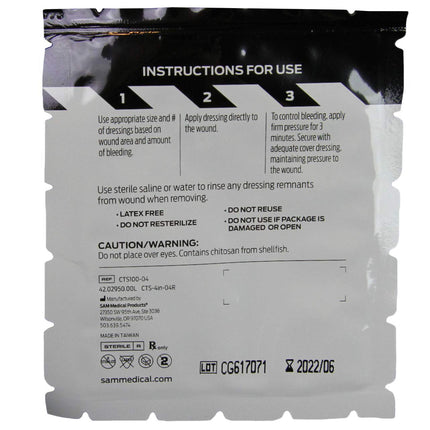 Chito-SAM 100 4\" X 4\" - Pure Chitosan Hemostatic Dressing