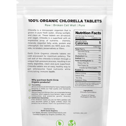 Earth Circle Organics Organic Chlorella Tablets 1000 Count | High Potency Chlorophyll Supplement | Broken Cell Wall for Absorption | Vegan, Kosher, Non-GMO | Pack of 3
