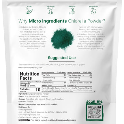 Micro Ingredients Organic Chlorella Powder – 20 oz | Broken Cell Wall | Vegan & Non-GMO
