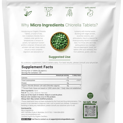 Organic Chlorella Tablets 500mg | 720 Tabs (360g) | Broken Cell Wall | Non-GMO