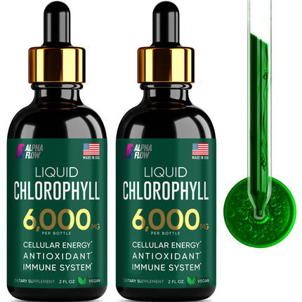 [2 Pack] Chlorophyll Liquid Drops 6000MG – Detox, Energy, Skin – US-Made, Non-GMO 4oz