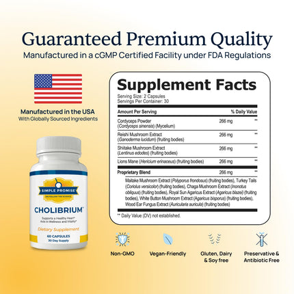 Cholibrium 9-in-1 Mushroom Complex Capsules – Immune Support, Focus & Heart Health