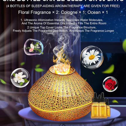 CJC Essential Oil Volcano Diffuser – LED Flame, 7-Color Lights, Quiet Mist, Auto-Off, 160ml with 4 Oils