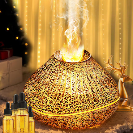 CJC Essential Oil Volcano Diffuser – LED Flame, 7-Color Lights, Quiet Mist, Auto-Off, 160ml with 4 Oils