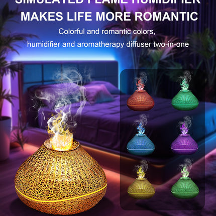 CJC Essential Oil Volcano Diffuser – LED Flame, 7-Color Lights, Quiet Mist, Auto-Off, 160ml with 4 Oils