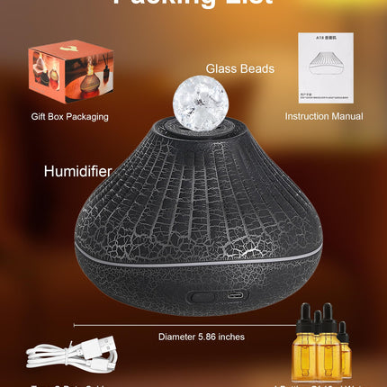 CJC Essential Oil Volcano Diffuser – LED Flame, 7-Color Lights, Quiet Mist, Auto-Off, 160ml with 4 Oils