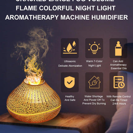 CJC Essential Oil Volcano Diffuser – LED Flame, 7-Color Lights, Quiet Mist, Auto-Off, 160ml with 4 Oils