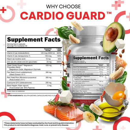 Clean Nutra CardioGuard: CoQ10 200mg + Red Yeast Rice | Omega-3, Mg, K2+D3