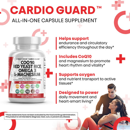 Clean Nutra CardioGuard: CoQ10 200mg + Red Yeast Rice | Omega-3, Mg, K2+D3