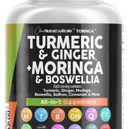 Clean Nutra All-in-One Turmeric Moringa Supplement Ginger Boswellia Saffron - 1Pack