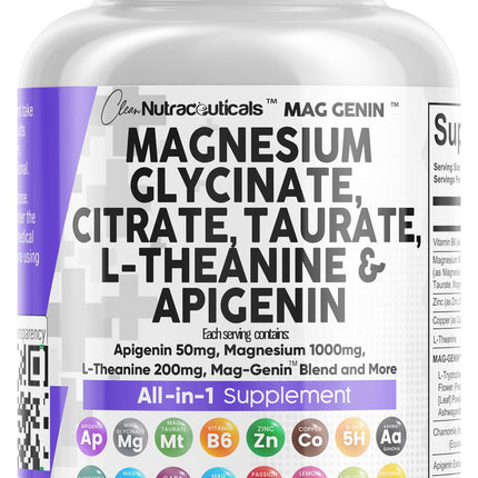 Magnesium Glycinate Complex 1000mg with L-Theanine & Apigenin – 60 Count | Clean Nutraceuticals