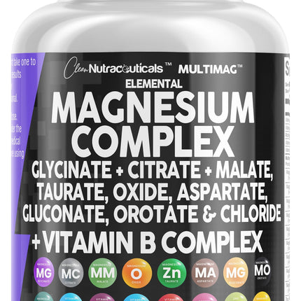Clean Nutraceuticals MultiMag Magnesium Complex (9 Forms) with Zinc, Copper, Manganese & B Vitamins – 1 Pack