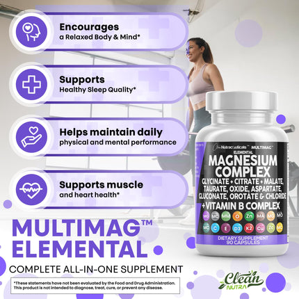 Clean Nutraceuticals MultiMag Magnesium Complex (9 Forms) with Zinc, Copper, Manganese & B Vitamins – 1 Pack