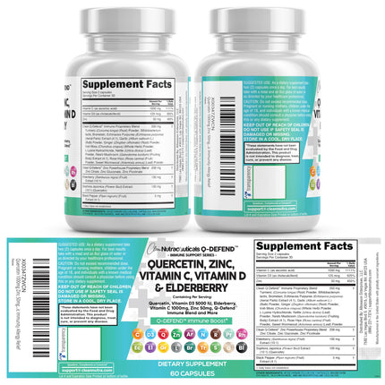 Clean Nutraceuticals Q-Defend Immune Blend: Quercetin, Zinc, Vitamin C & D, Bromelain & Elderberry for Lung Immune Support (60 Count Pack of 5)