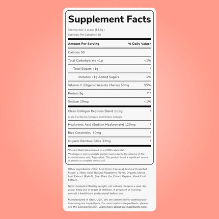 Clean Simple Eats Collagen + Beauty Blend Ruby Red Raspberry, 30 Servings