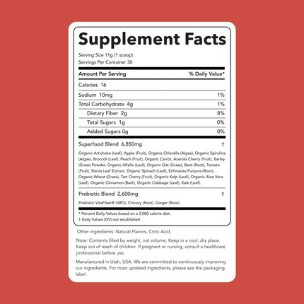Clean Simple Eats Super Greens Powder | Peachy Greens Flavor, 30 Servings, Gluten Free