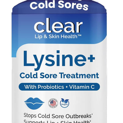 Clear Probiotics Lysine Cold Sore Treatment for Lips – Probiotic Lysine + Vitamin C – 180 Capsules