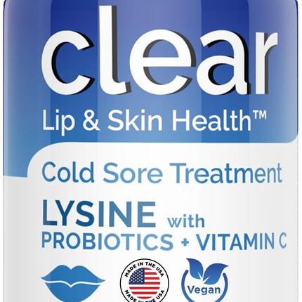 Clear Probiotics Lysine Cold Sore Treatment for Lips – Probiotic Lysine + Vitamin C – 180 Capsules
