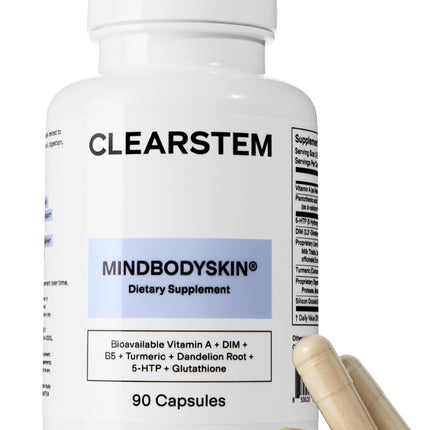 CLEARSTEM MindBodySkin Hormonal Acne Supplement (5-HTP) – Natural DIM, 90 Capsules, Gluten Free & Cruelty Free