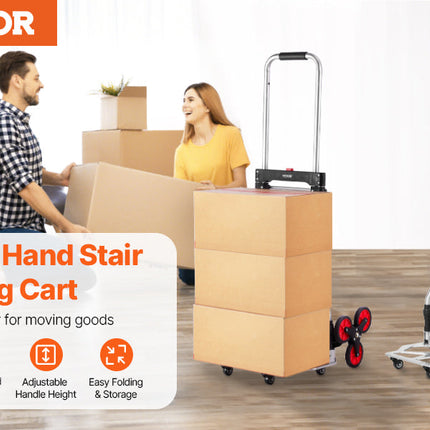 VEVOR 260lbs Folding Hand Truck with Telescoping Handle & 2 Elastic Ropes Stair Climbing Cart Dolly for Warehouse Moving